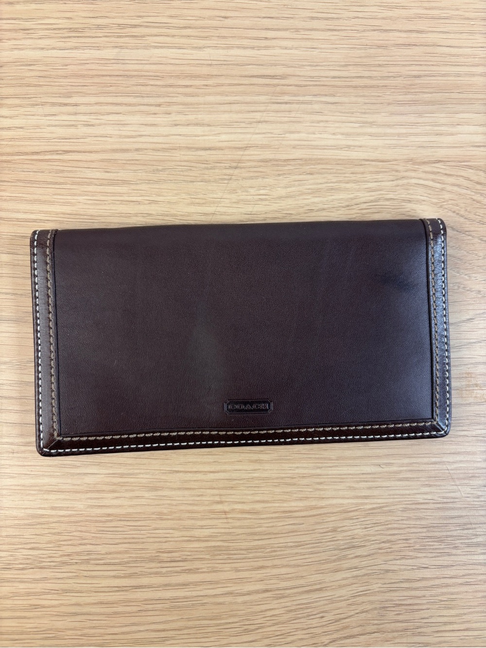 Vintage Coach Smooth Brown Leather Check Cover Slim Wallet